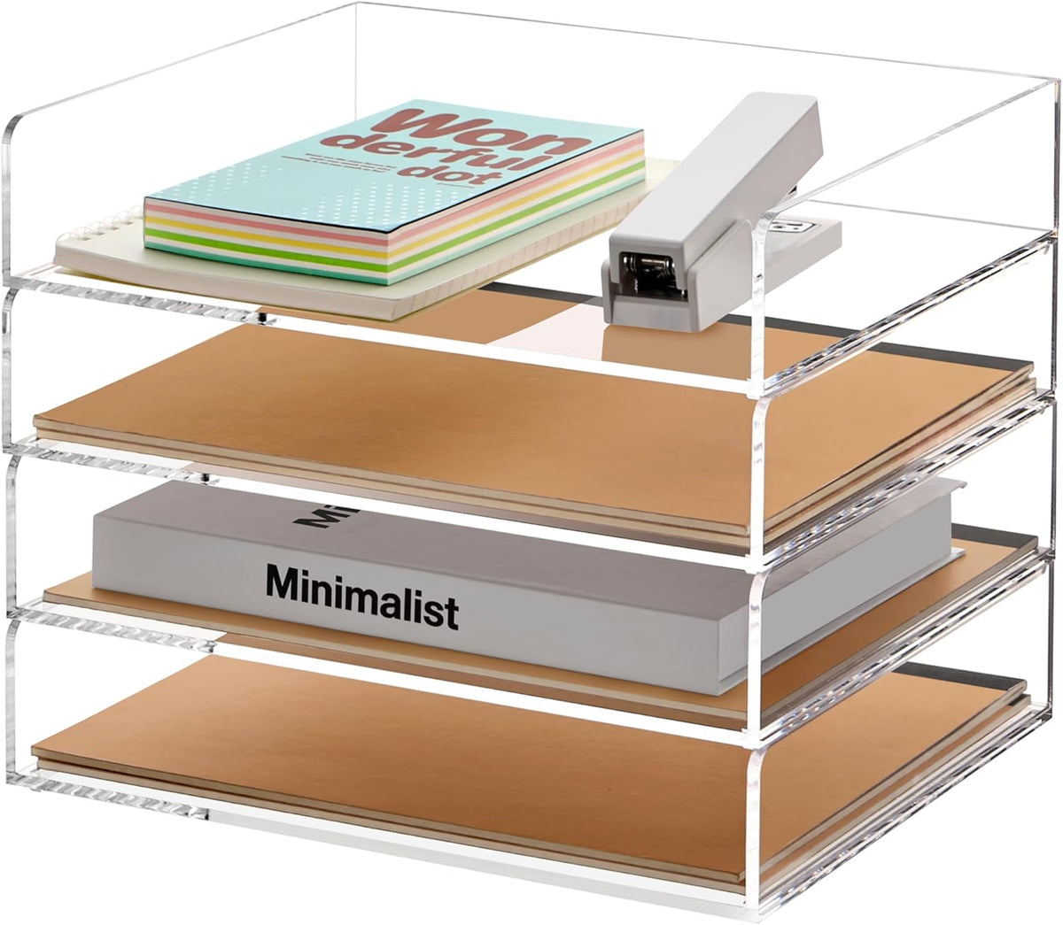Acrylic Desk Organize with Drawer, Stackable File Organizer, 2-Tier