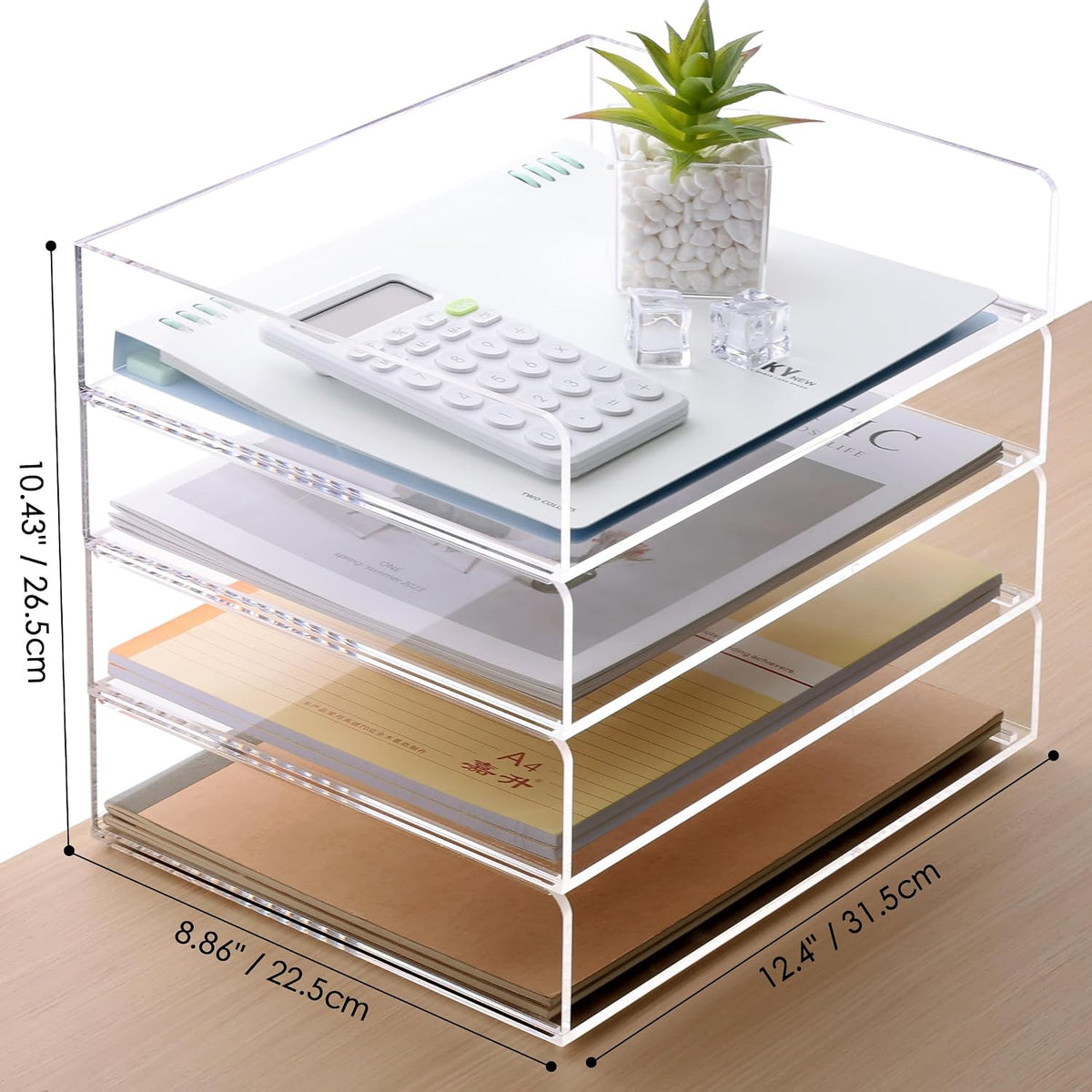 Acrylic Desk Organize with Drawer, Stackable File Organizer, 2-Tier