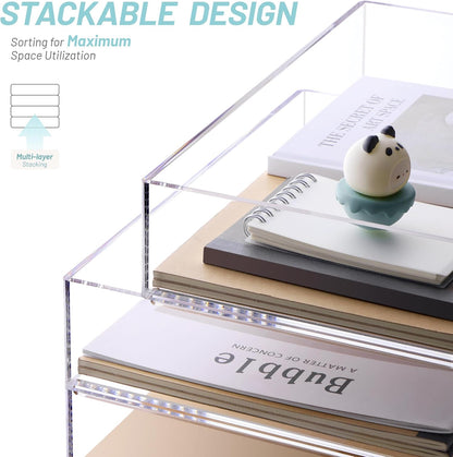 Acrylic Desk Organize with Drawer, Stackable File Organizer, 2-Tier