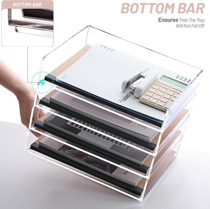 Acrylic Desk Organize with Drawer, Stackable File Organizer, 2-Tier
