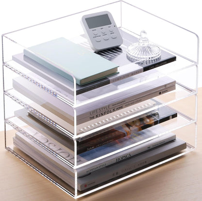 Acrylic Desk Organize with Drawer, Stackable File Organizer, 2-Tier