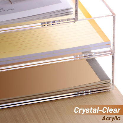 Acrylic Desk Organize with Drawer, Stackable File Organizer, 2-Tier