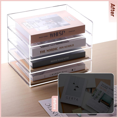 Acrylic Desk Organize with Drawer, Stackable File Organizer, 2-Tier