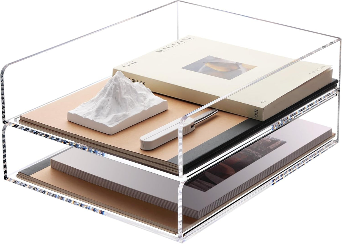 Acrylic Desk Organize with Drawer, Stackable File Organizer, 2-Tier