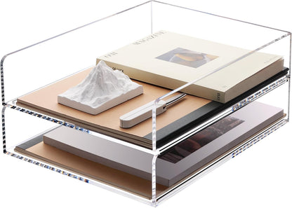 Acrylic Desk Organize with Drawer, Stackable File Organizer, 2-Tier