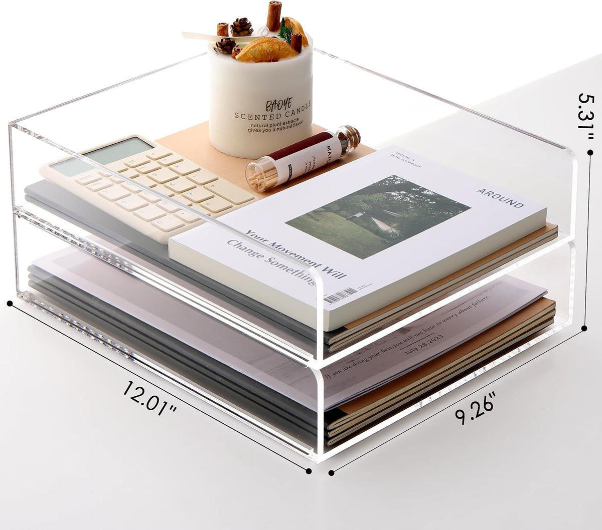 Acrylic Desk Organize with Drawer, Stackable File Organizer, 2-Tier