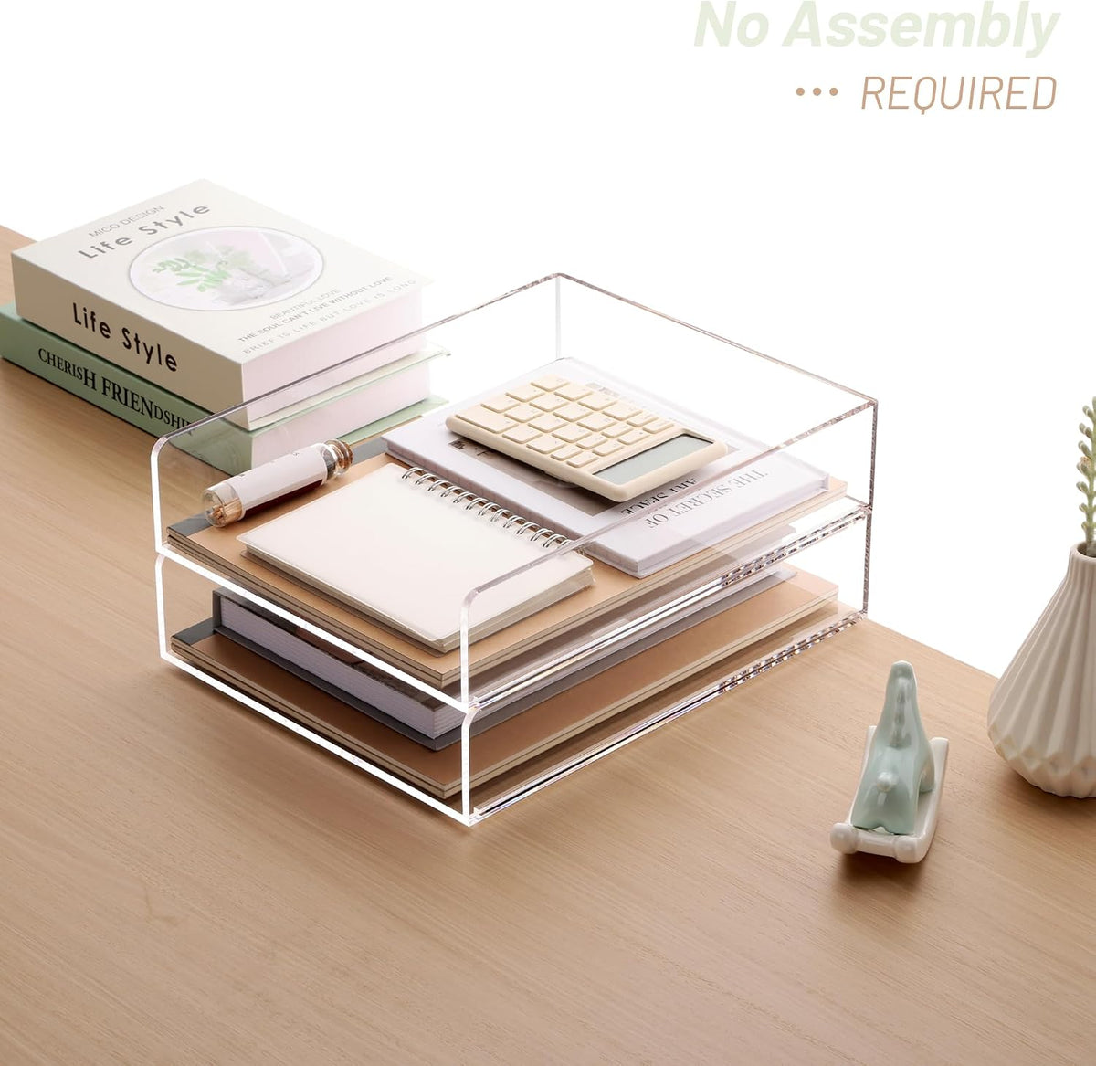 Acrylic Desk Organize with Drawer, Stackable File Organizer, 2-Tier