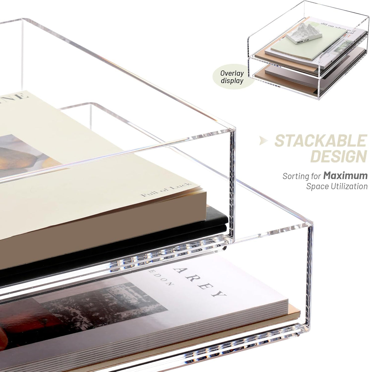 Acrylic Desk Organize with Drawer, Stackable File Organizer, 2-Tier