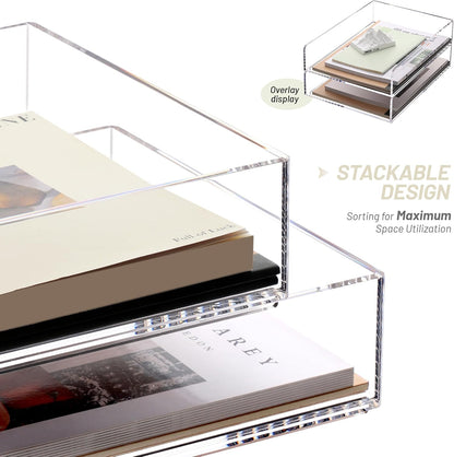 Acrylic Desk Organize with Drawer, Stackable File Organizer, 2-Tier
