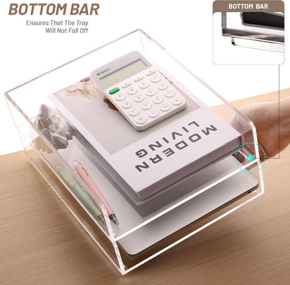 Acrylic Desk Organize with Drawer, Stackable File Organizer, 2-Tier