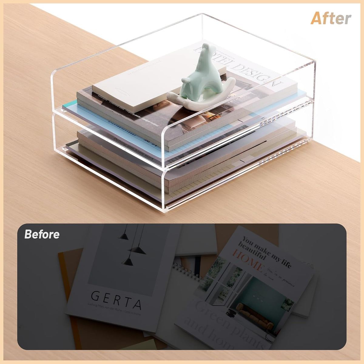 Acrylic Desk Organize with Drawer, Stackable File Organizer, 2-Tier