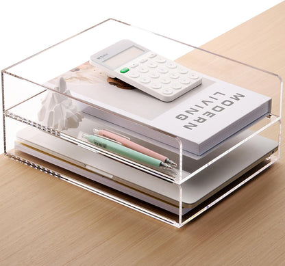 Acrylic Desk Organize with Drawer, Stackable File Organizer, 2-Tier