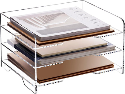 Acrylic Desk Organize with Drawer, Stackable File Organizer, 2-Tier