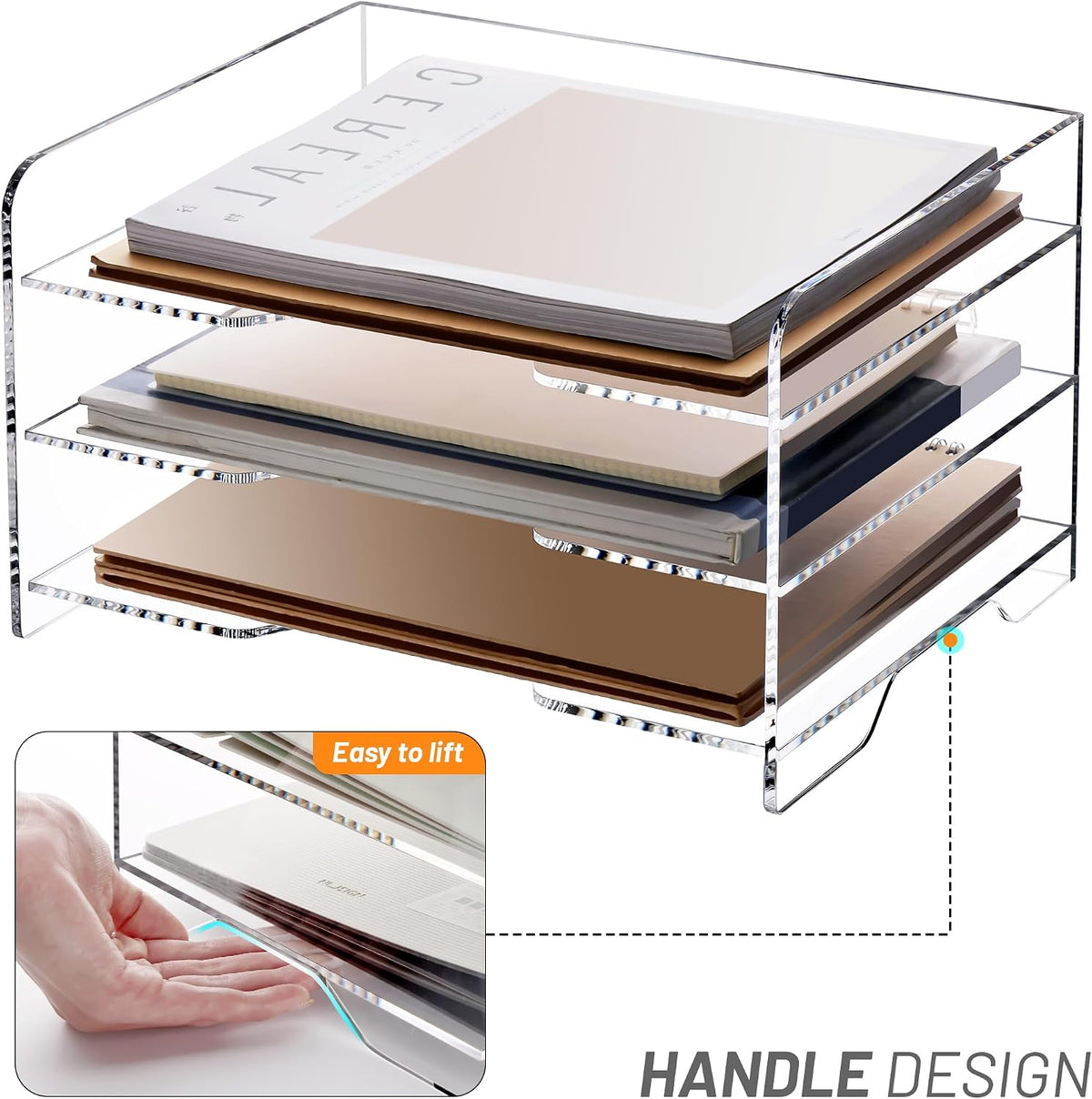 Acrylic Desk Organize with Drawer, Stackable File Organizer, 2-Tier