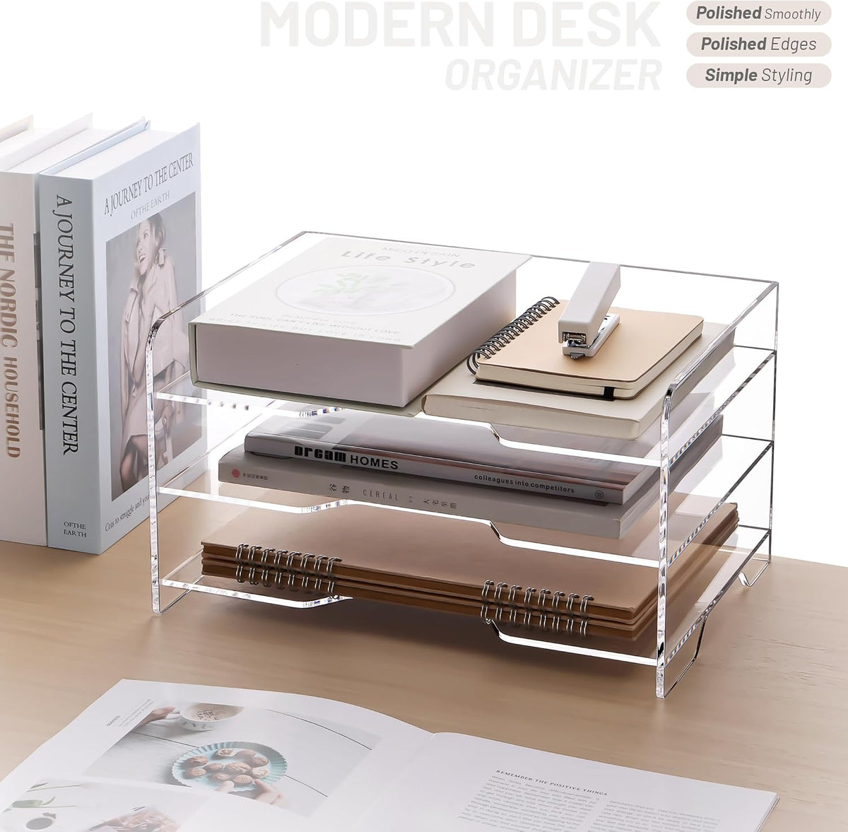 Acrylic Desk Organize with Drawer, Stackable File Organizer, 2-Tier