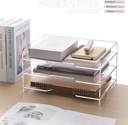 Acrylic Desk Organize with Drawer, Stackable File Organizer, 2-Tier
