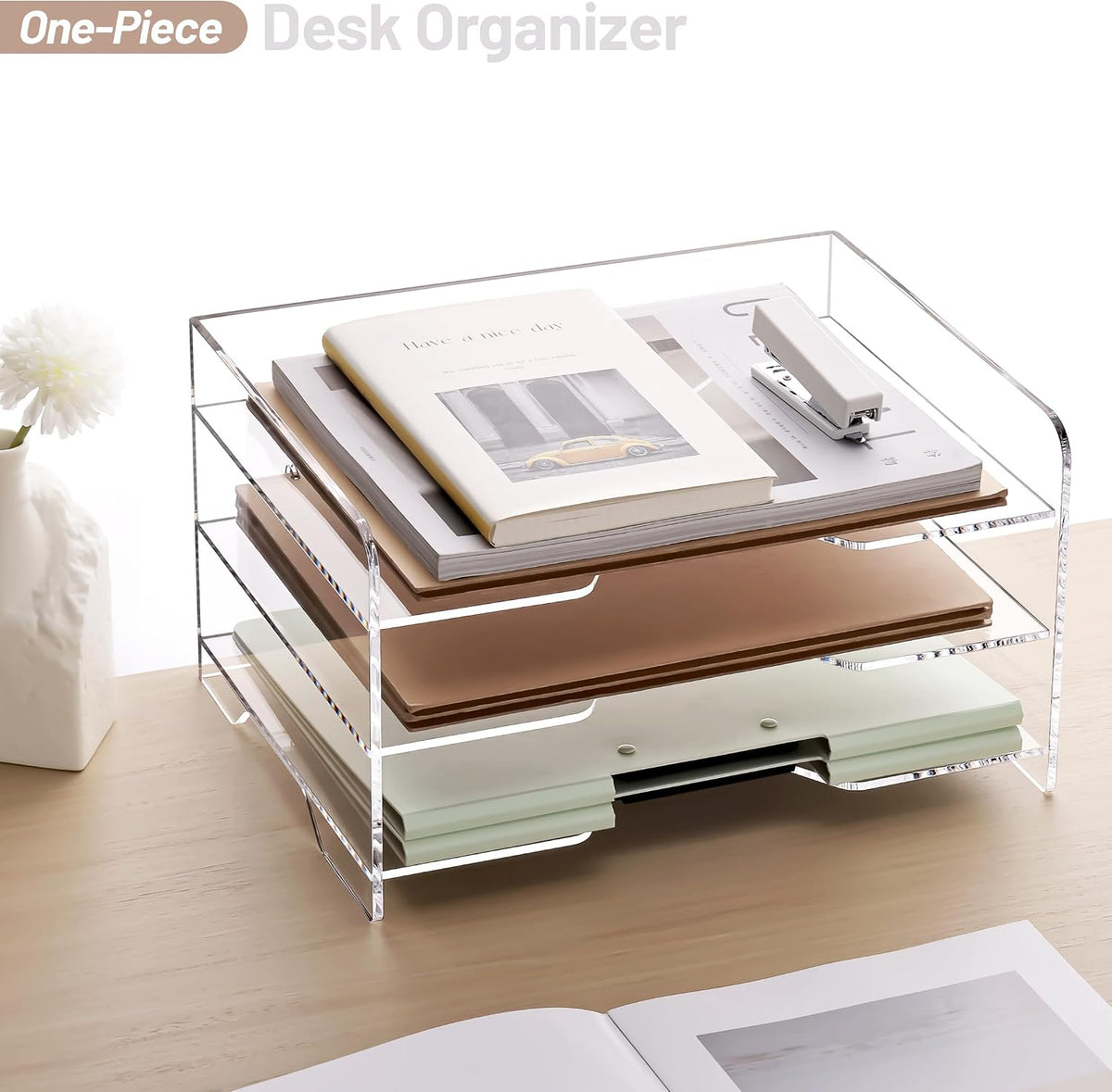 Acrylic Desk Organize with Drawer, Stackable File Organizer, 2-Tier