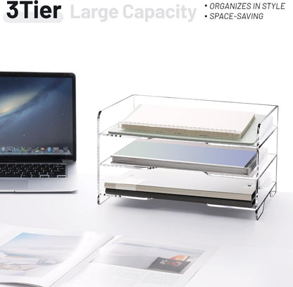 Acrylic Desk Organize with Drawer, Stackable File Organizer, 2-Tier