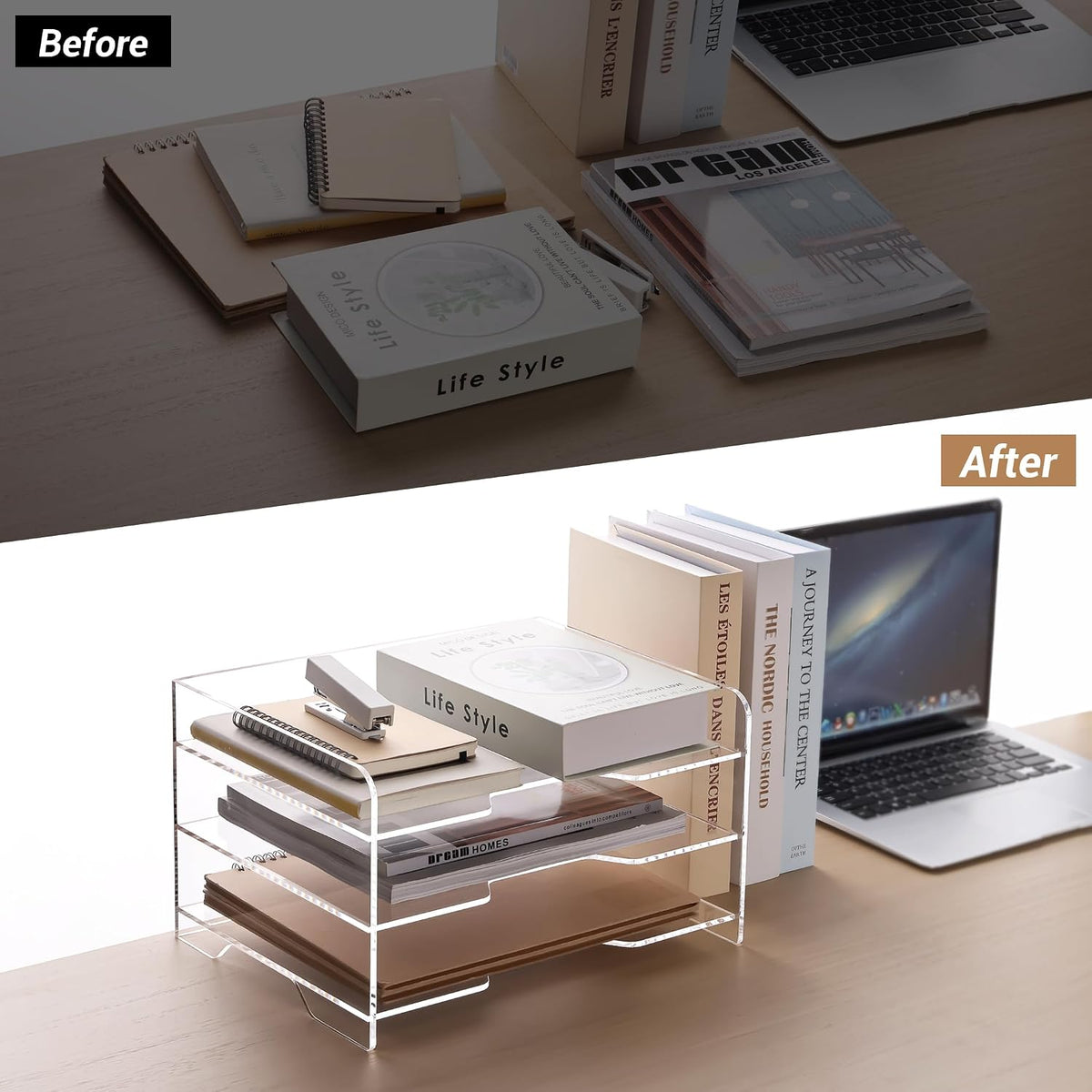 Acrylic Desk Organize with Drawer, Stackable File Organizer, 2-Tier