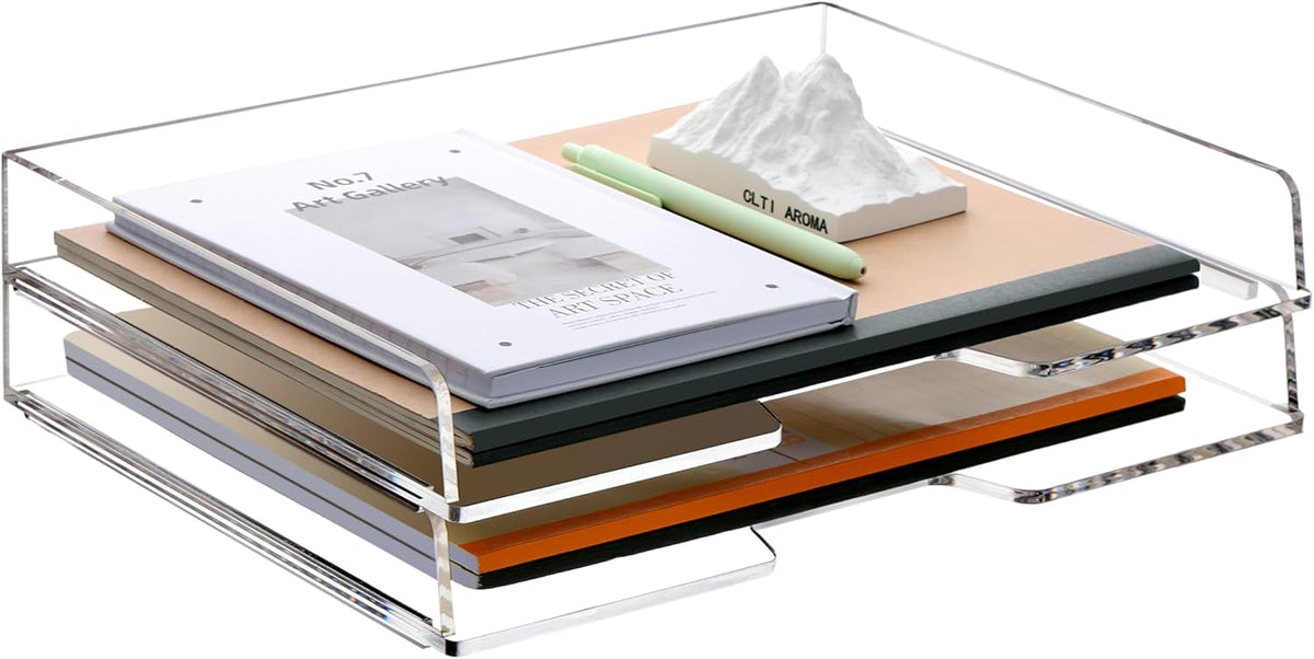 Acrylic Desk Organize with Drawer, Stackable File Organizer, 2-Tier