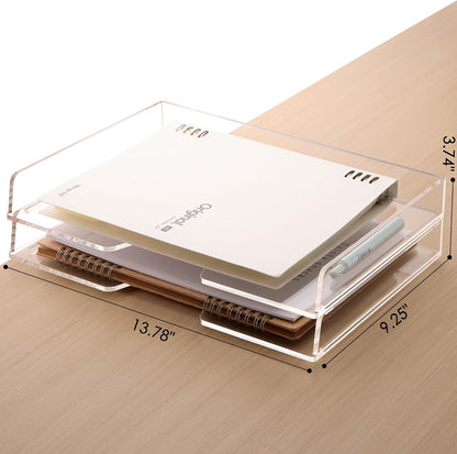 Acrylic Desk Organize with Drawer, Stackable File Organizer, 2-Tier