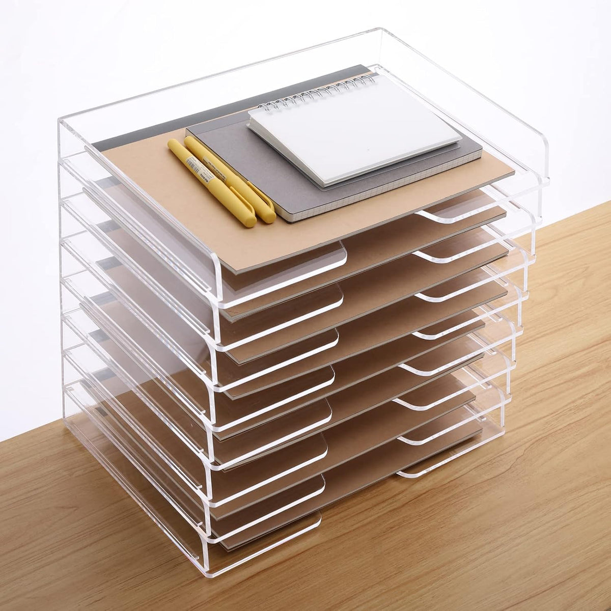Acrylic Desk Organize with Drawer, Stackable File Organizer, 2-Tier