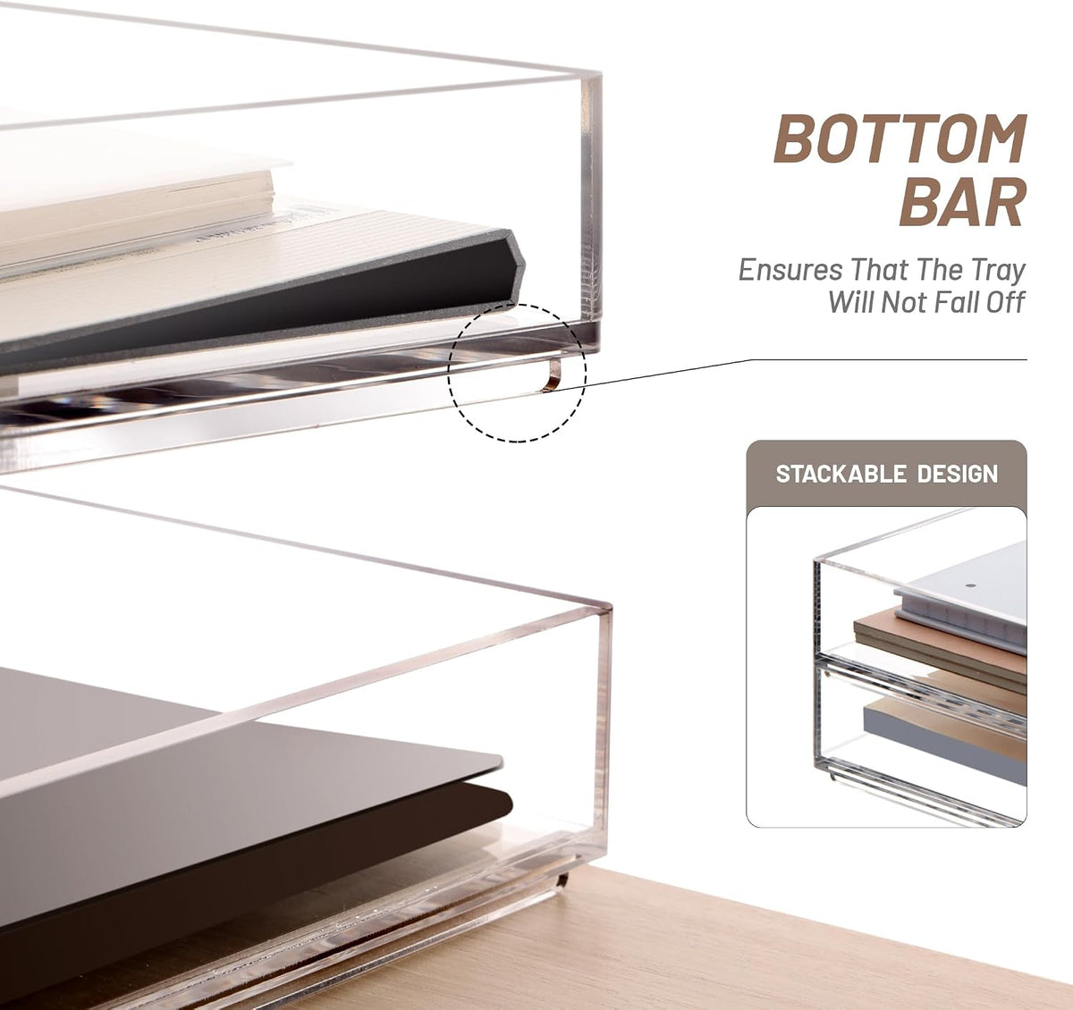 Acrylic Desk Organize with Drawer, Stackable File Organizer, 2-Tier