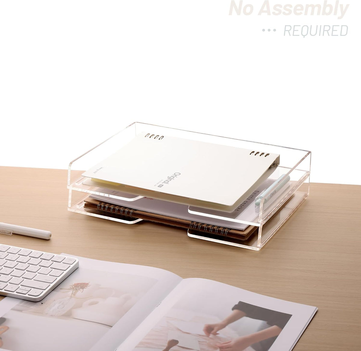 Acrylic Desk Organize with Drawer, Stackable File Organizer, 2-Tier