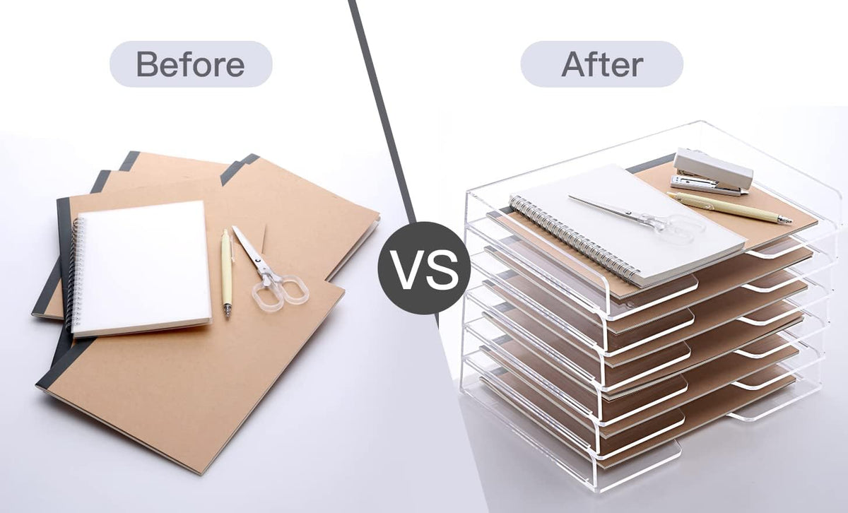 Acrylic Desk Organize with Drawer, Stackable File Organizer, 2-Tier