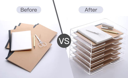 Acrylic Desk Organize with Drawer, Stackable File Organizer, 2-Tier