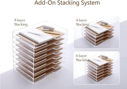 Acrylic Desk Organize with Drawer, Stackable File Organizer, 2-Tier