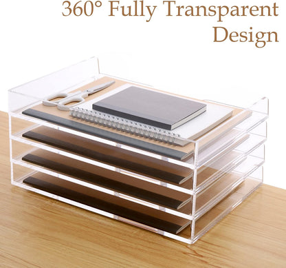 Acrylic Desk Organize with Drawer, Stackable File Organizer, 2-Tier