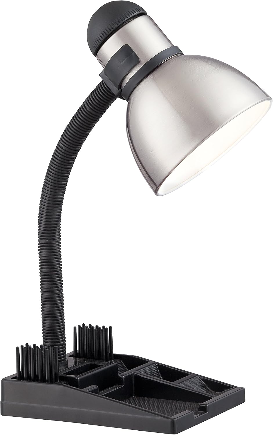 57/056 Gooseneck Desk Organizer Lamp with 13-watt GU24 2700K Mini Spiral, 20" x 20" x 20", Steel/Black