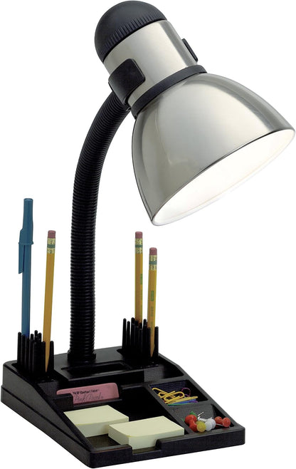 57/056 Gooseneck Desk Organizer Lamp with 13-watt GU24 2700K Mini Spiral, 20" x 20" x 20", Steel/Black