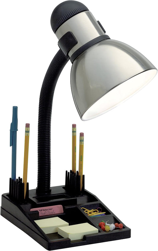 57/056 Gooseneck Desk Organizer Lamp with 13-watt GU24 2700K Mini Spiral, 20" x 20" x 20", Steel/Black