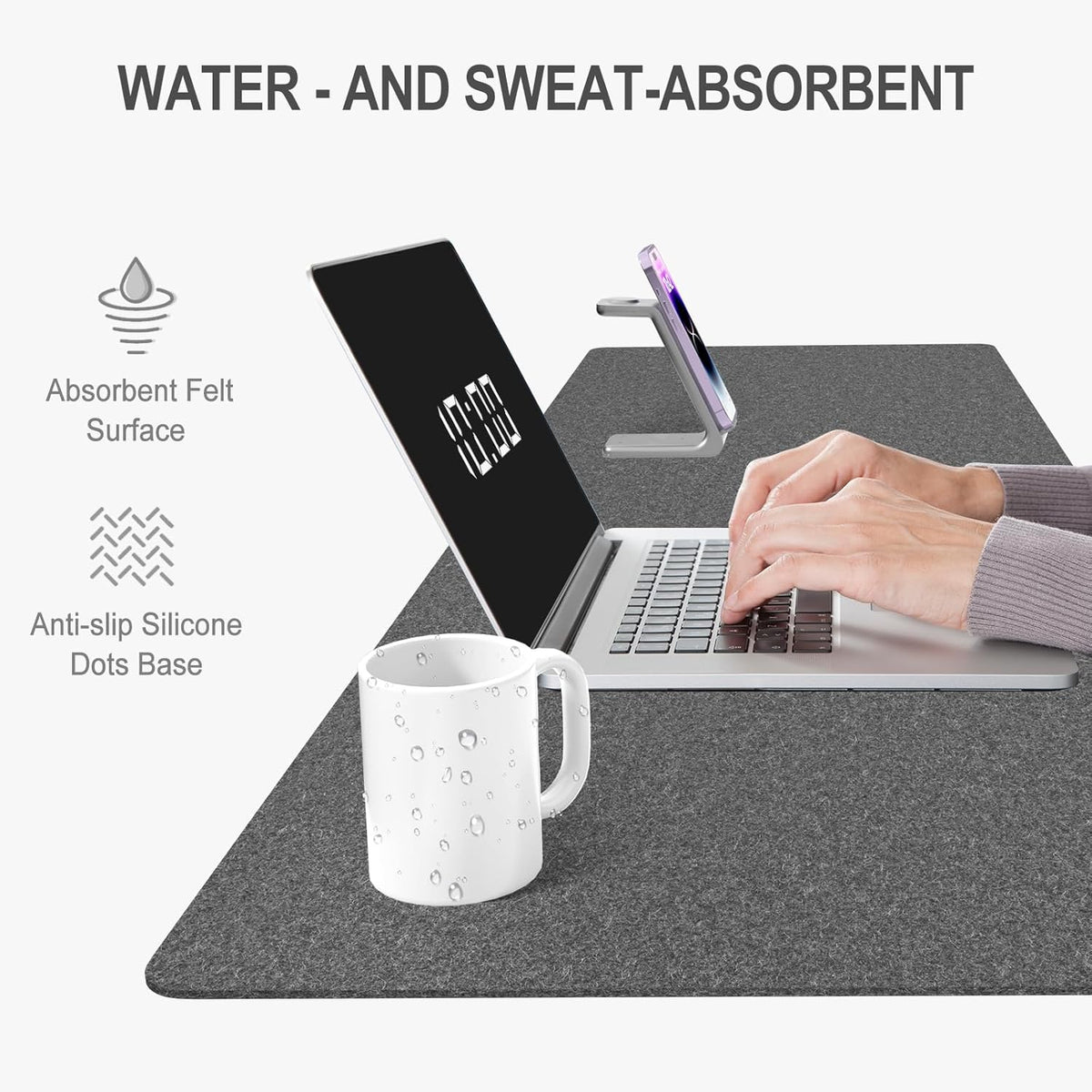 Felt Desk Mat, Minimalist Large Mouse Pad XL 31.5 x 11.8 in, Desk Matt for Desktop, Keyboard, Laptop, Computer, Office, Work from Home, Gaming, Gray