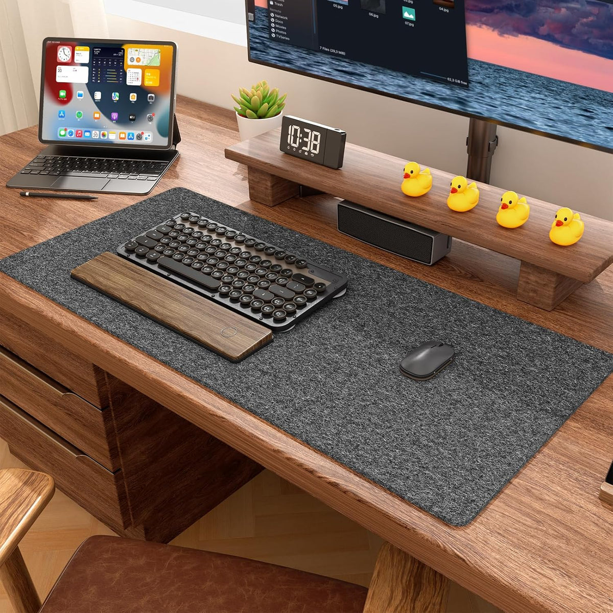 Felt Desk Mat, Minimalist Large Mouse Pad XL 31.5 x 11.8 in, Desk Matt for Desktop, Keyboard, Laptop, Computer, Office, Work from Home, Gaming, Gray