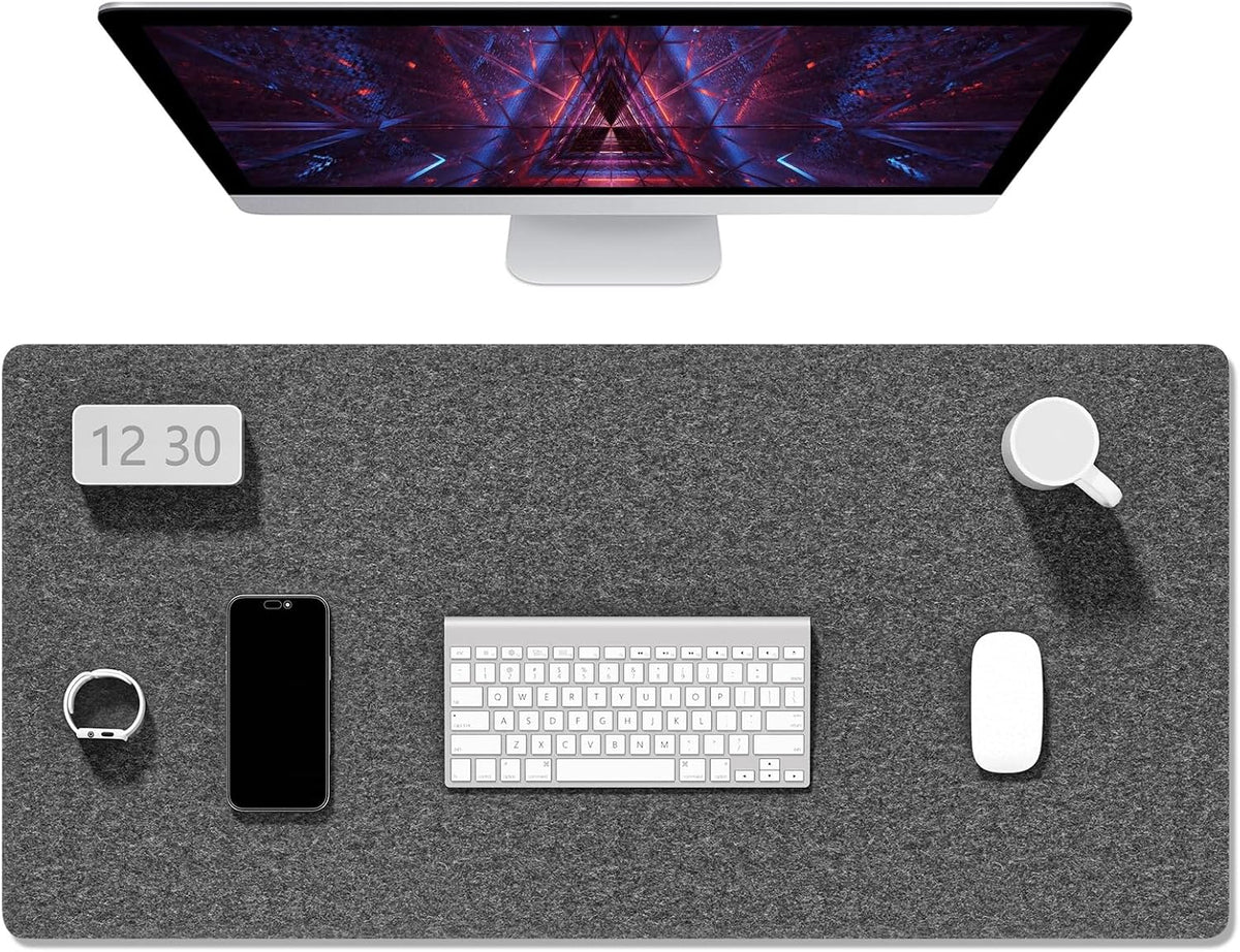 Felt Desk Mat, Minimalist Large Mouse Pad XL 31.5 x 11.8 in, Desk Matt for Desktop, Keyboard, Laptop, Computer, Office, Work from Home, Gaming, Gray