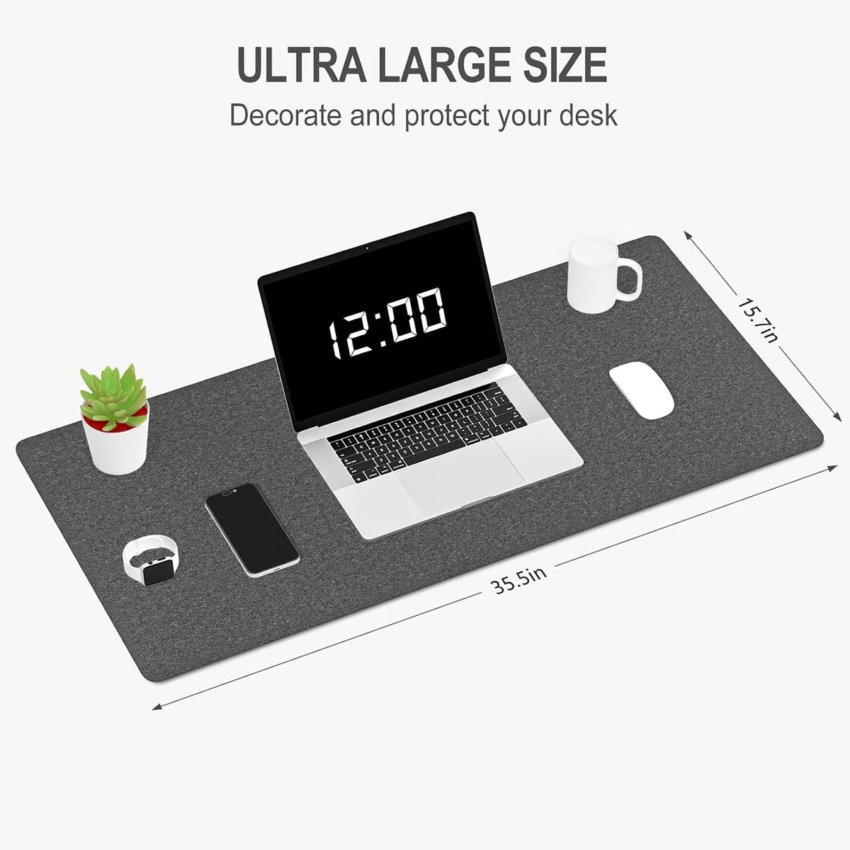 Felt Desk Mat, Minimalist Large Mouse Pad XL 31.5 x 11.8 in, Desk Matt for Desktop, Keyboard, Laptop, Computer, Office, Work from Home, Gaming, Gray