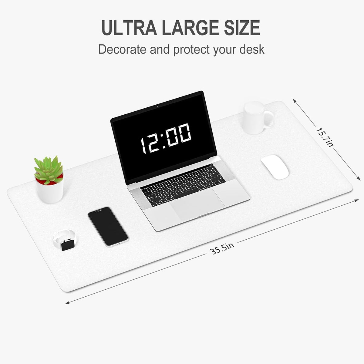 Felt Desk Mat, Minimalist Large Mouse Pad XL 31.5 x 11.8 in, Desk Matt for Desktop, Keyboard, Laptop, Computer, Office, Work from Home, Gaming, Gray