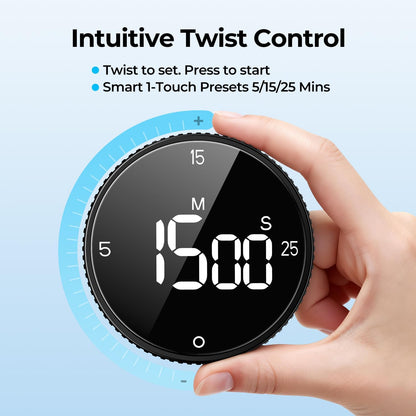 Digital Magnetic Kitchen Timer for Cooking, Large LED Countdown Timer, Rotating Pomodoro Timer, Volume Adjustable, 5/15/25 Min Presets for Kitchen Classroom Grilling Studying
