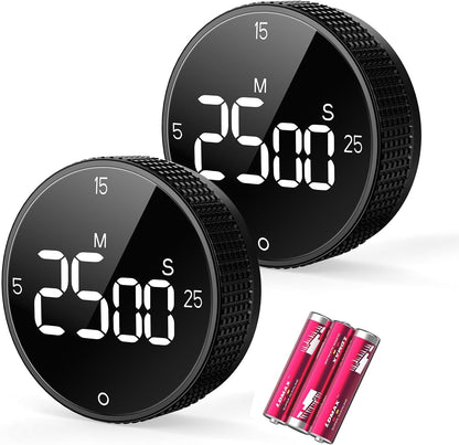 Digital Magnetic Kitchen Timer for Cooking, Large LED Countdown Timer, Rotating Pomodoro Timer, Volume Adjustable, 5/15/25 Min Presets for Kitchen Classroom Grilling Studying