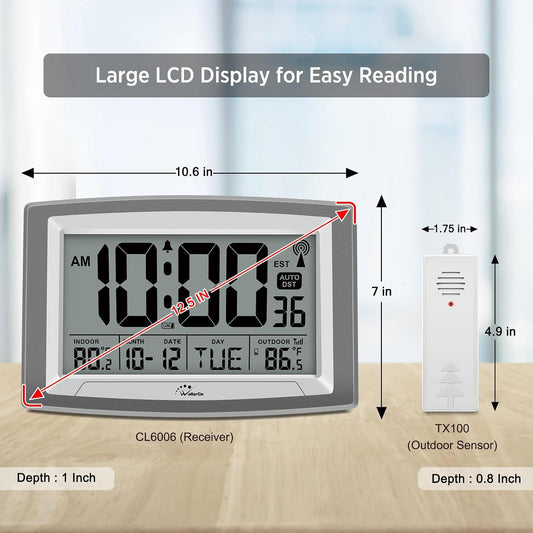 Atomic Clock 12.5 Inch Self-Setting Digital Wall Clock