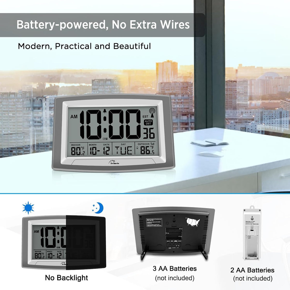 Atomic Clock 12.5 Inch Self-Setting Digital Wall Clock