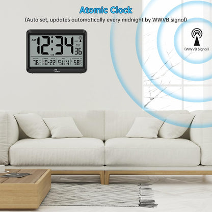 Atomic Clock 12.5 Inch Self-Setting Digital Wall Clock
