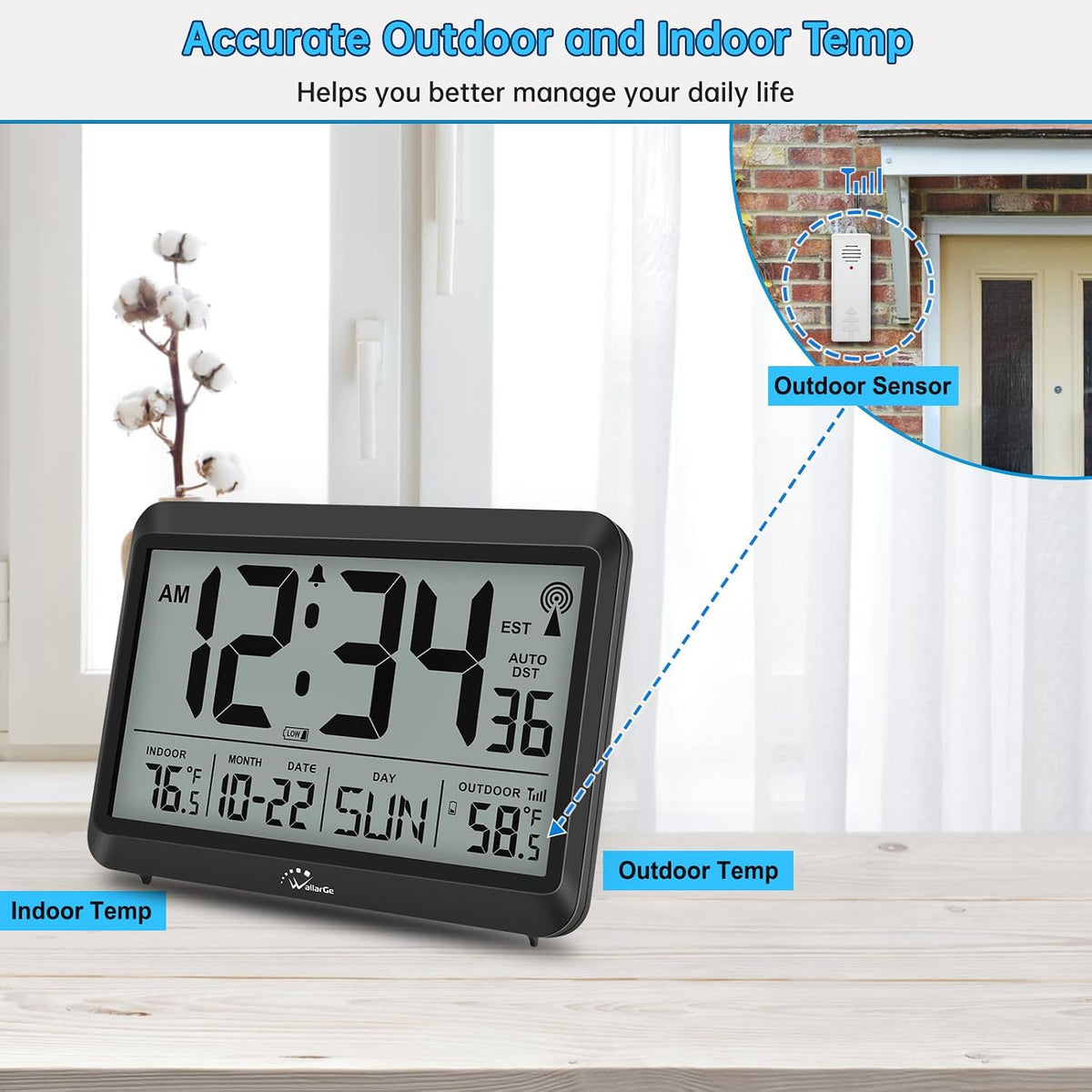 Atomic Clock 12.5 Inch Self-Setting Digital Wall Clock