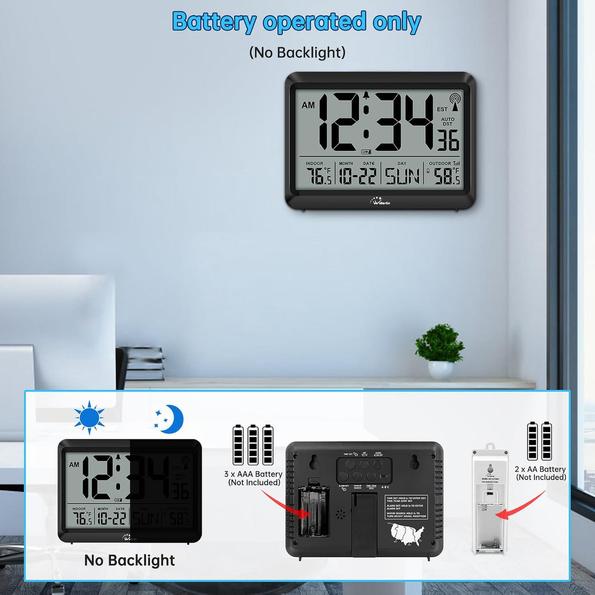 Atomic Clock 12.5 Inch Self-Setting Digital Wall Clock