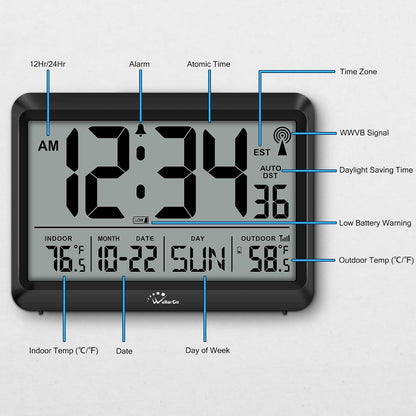 Atomic Clock 12.5 Inch Self-Setting Digital Wall Clock