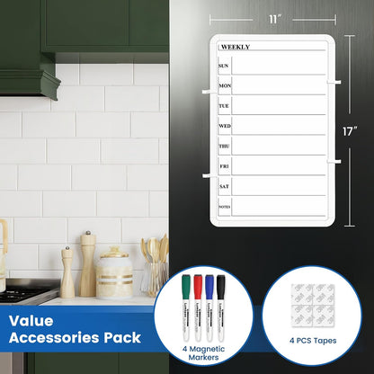 Weekly Whiteboard Calendar for Wall, Small 11" x 17" Planning Board with Plastic Frame, Hanging Dry Erase Calendar for Kitchen Planner, Home, Office