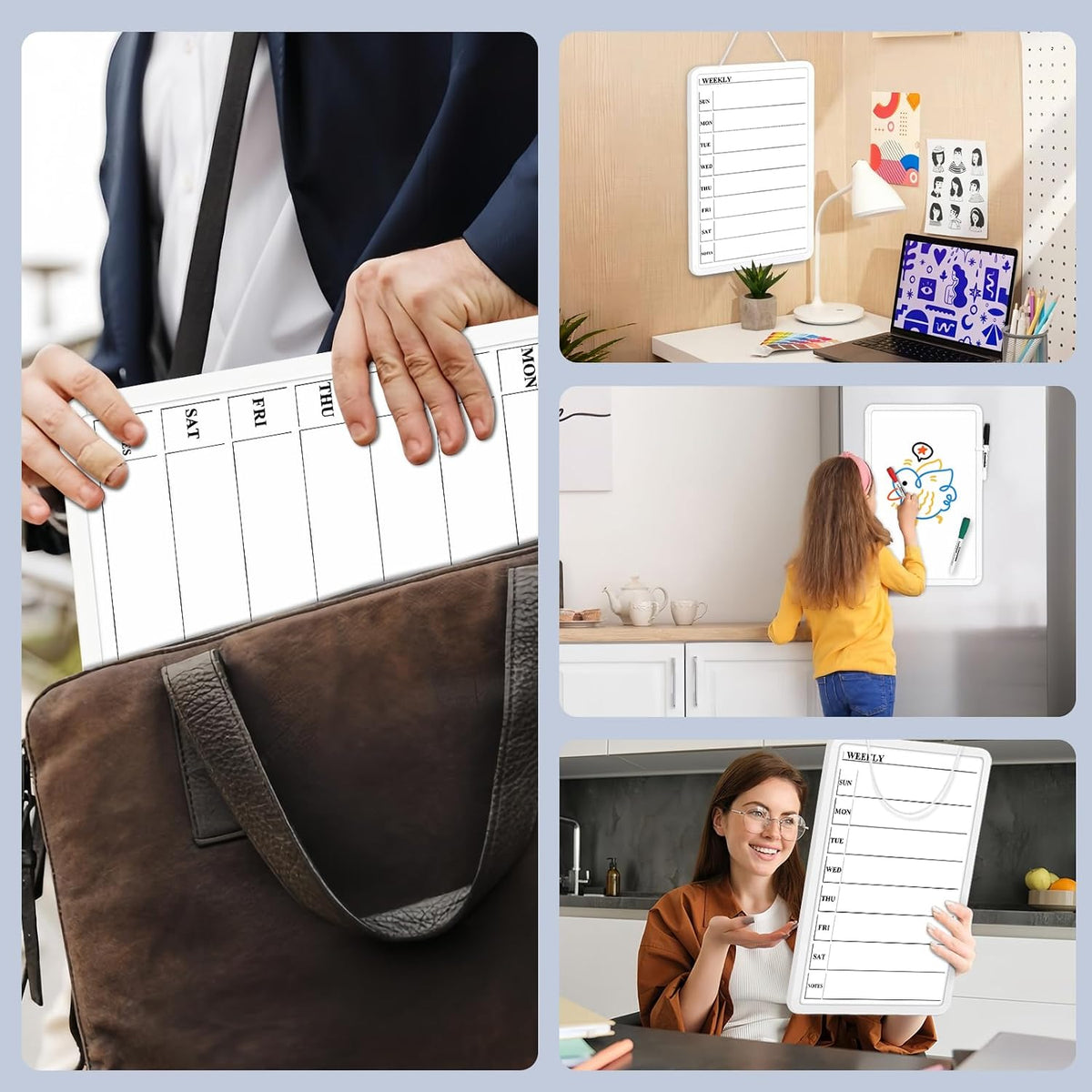 Weekly Whiteboard Calendar for Wall, Small 11" x 17" Planning Board with Plastic Frame, Hanging Dry Erase Calendar for Kitchen Planner, Home, Office